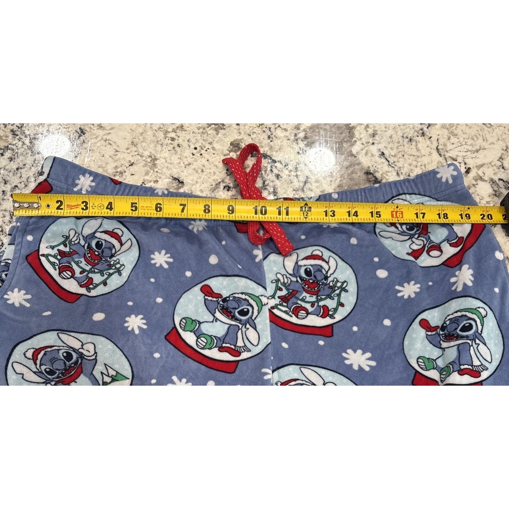 Disney Stitch Christmas Snowglobe Pajama Pants Sz XL Soft Snow Lights Hat Happy - Picture 8 of 10